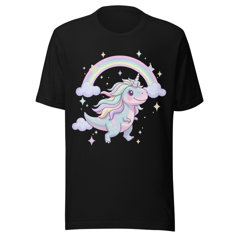 Cute Pastel Unicorndinosaur with Rainbow and Stars