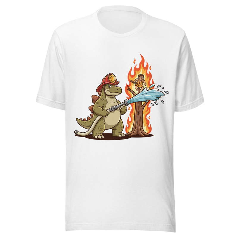 Prehistoric Hero: Firefighter Dinosaur Saves Caveman