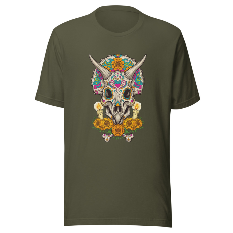 Vibrant Triceratops Sugar Skull Day of the Dead