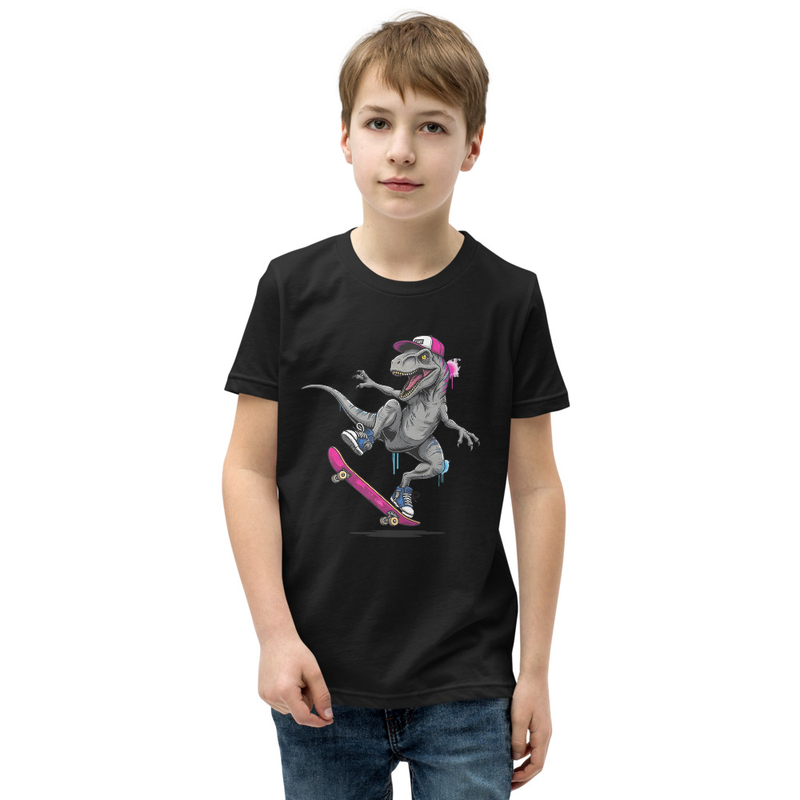 Skateboarding Velociraptor Youth Short Sleeve T-Shirt