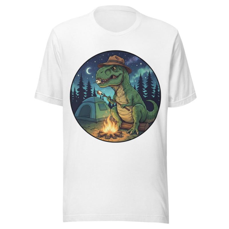 Happy Camper T-Rex Roasting Marshmallows Under the Stars