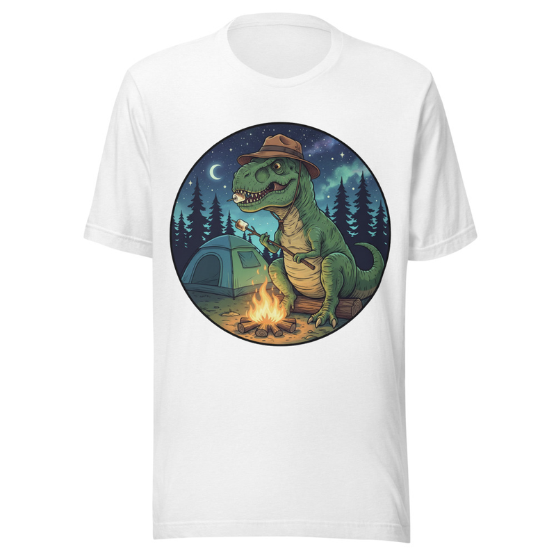 Happy Camper T-Rex Roasting Marshmallows Under the Stars