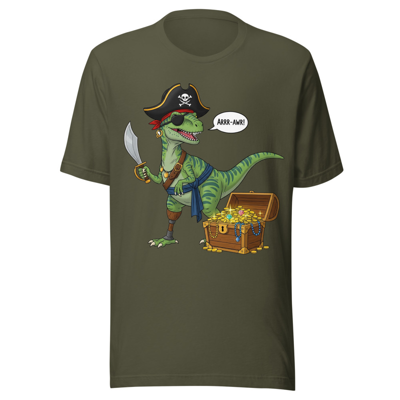 Pirate Dino Treasure: ARRR-AWR! Funny Dinosaur Pirate with Chest of Gold