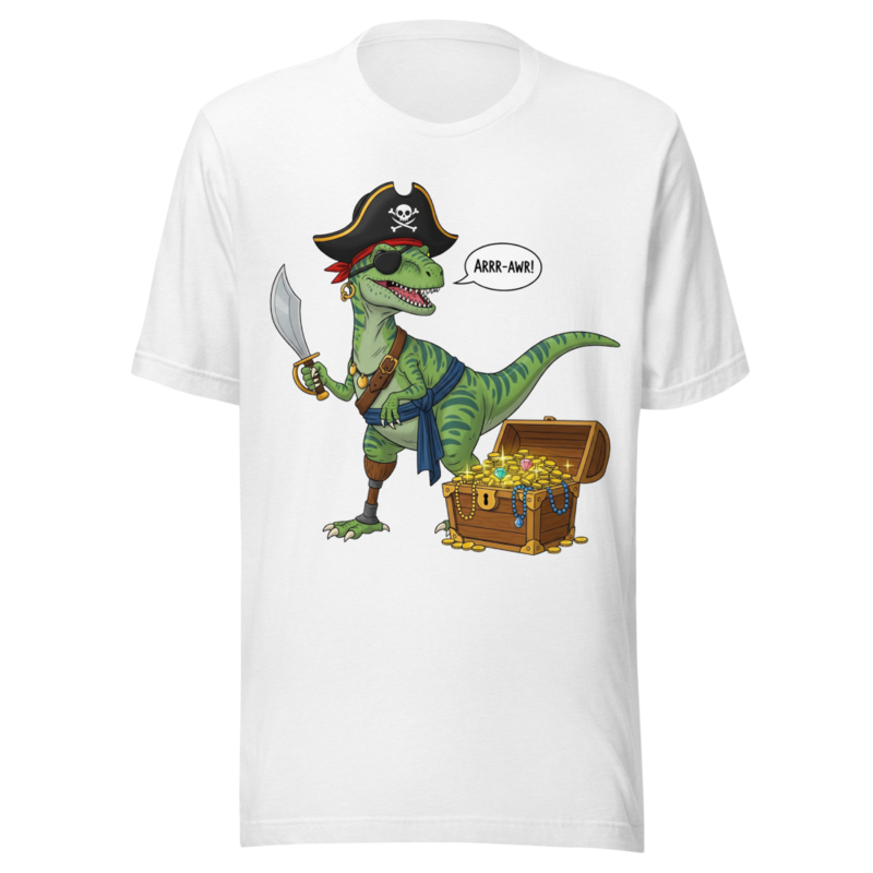 Pirate Dino Treasure: ARRR-AWR! Funny Dinosaur Pirate with Chest of Gold