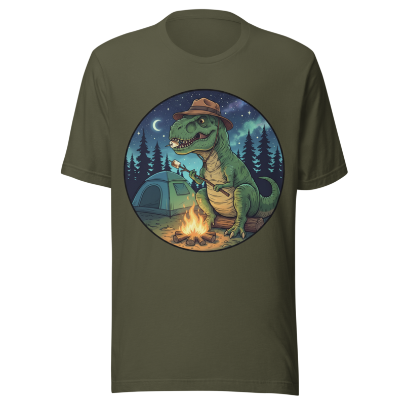 Happy Camper T-Rex Roasting Marshmallows Under the Stars