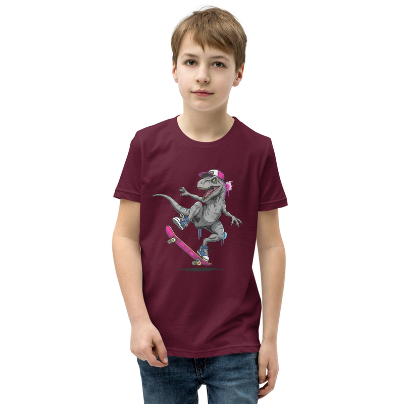 Skateboarding Velociraptor Youth Short Sleeve T-Shirt