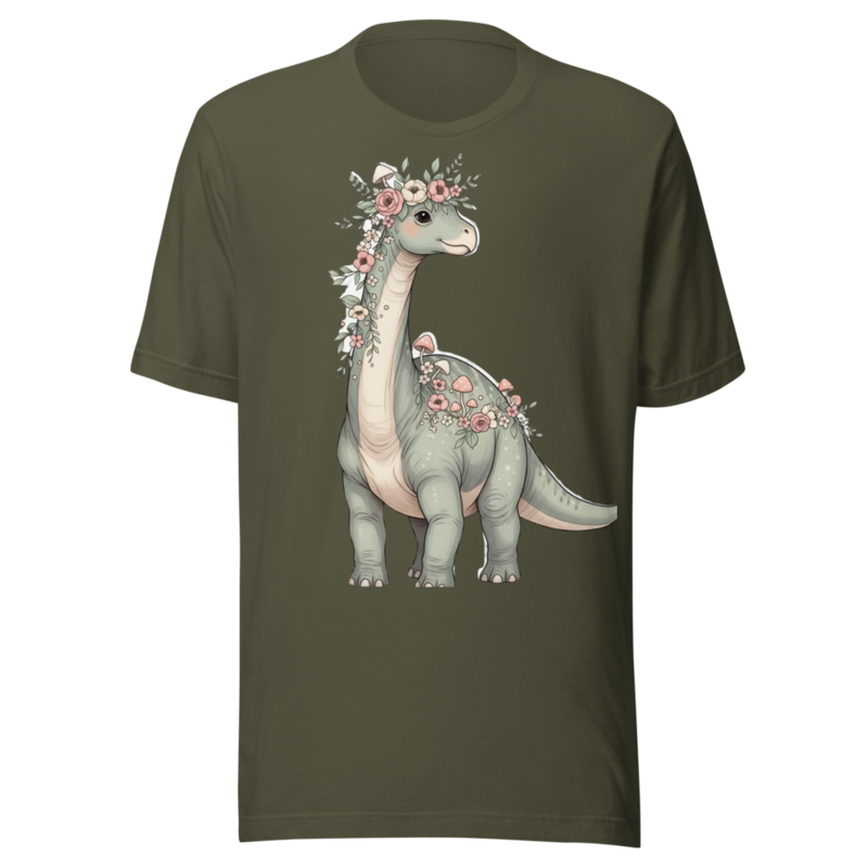 Whimsical Floral Dinosaur with Mushroom Crown