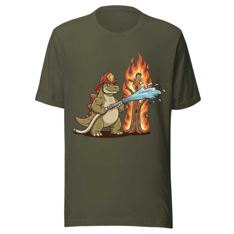 Prehistoric Hero: Firefighter Dinosaur Saves Caveman