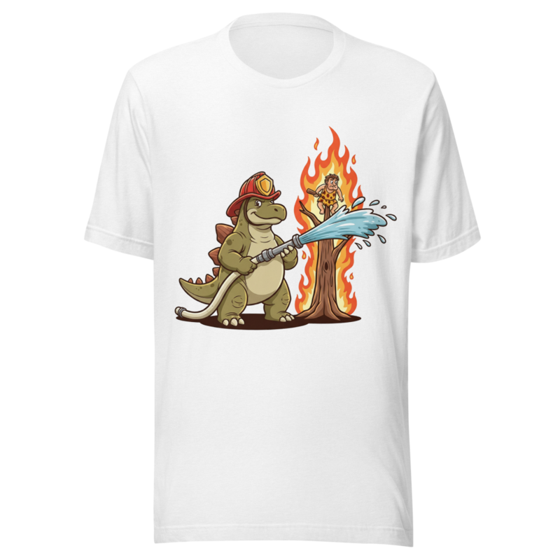 Prehistoric Hero: Firefighter Dinosaur Saves Caveman