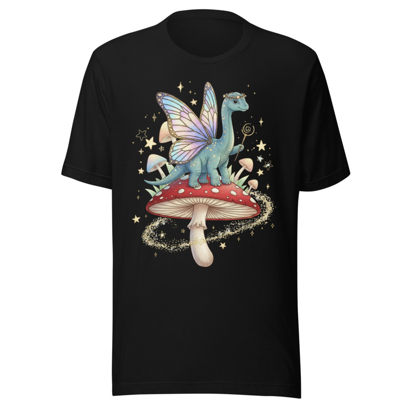 Whimsical Dino Fairy on a Mushroom with Sparkles
