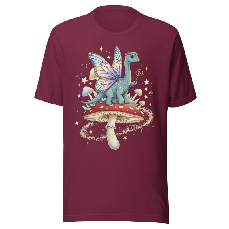 Whimsical Dino Fairy on a Mushroom with Sparkles