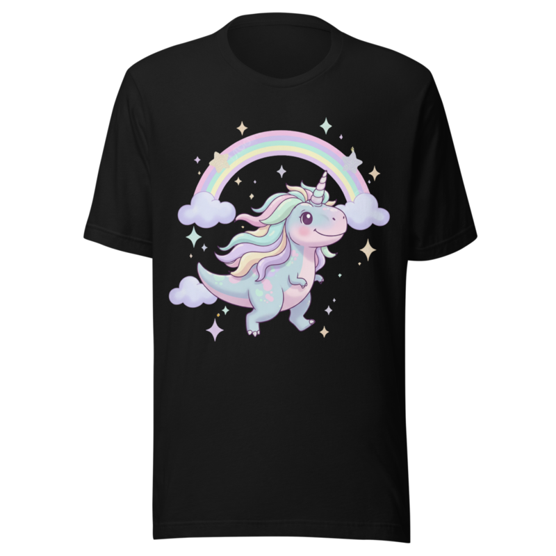 Cute Pastel Unicorndinosaur with Rainbow and Stars