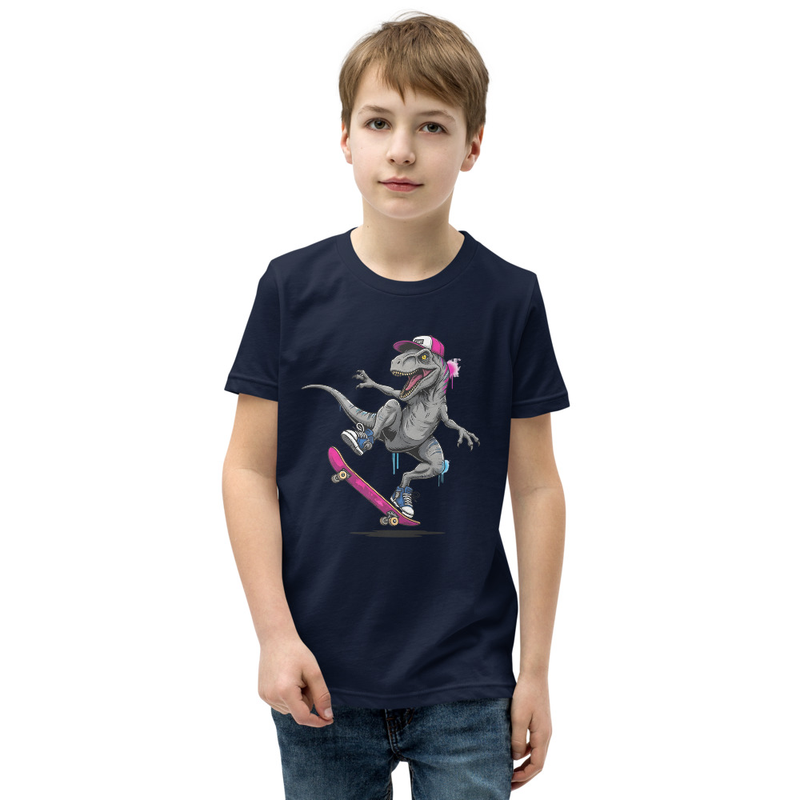 Skateboarding Velociraptor Youth Short Sleeve T-Shirt