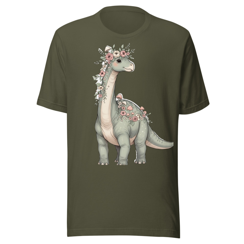 Whimsical Floral Dinosaur with Mushroom Crown