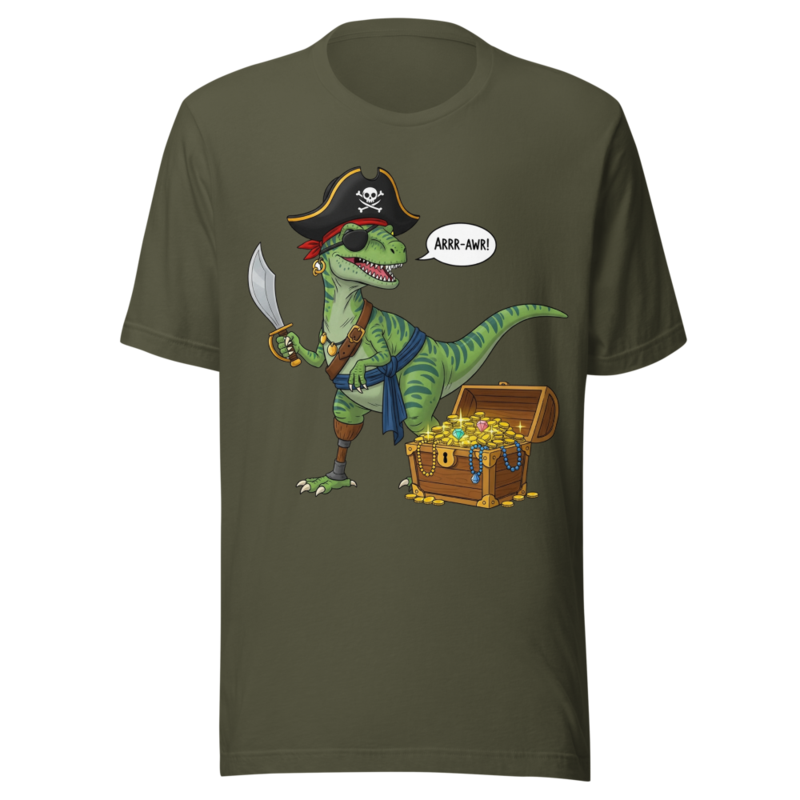 Pirate Dino Treasure: ARRR-AWR! Funny Dinosaur Pirate with Chest of Gold