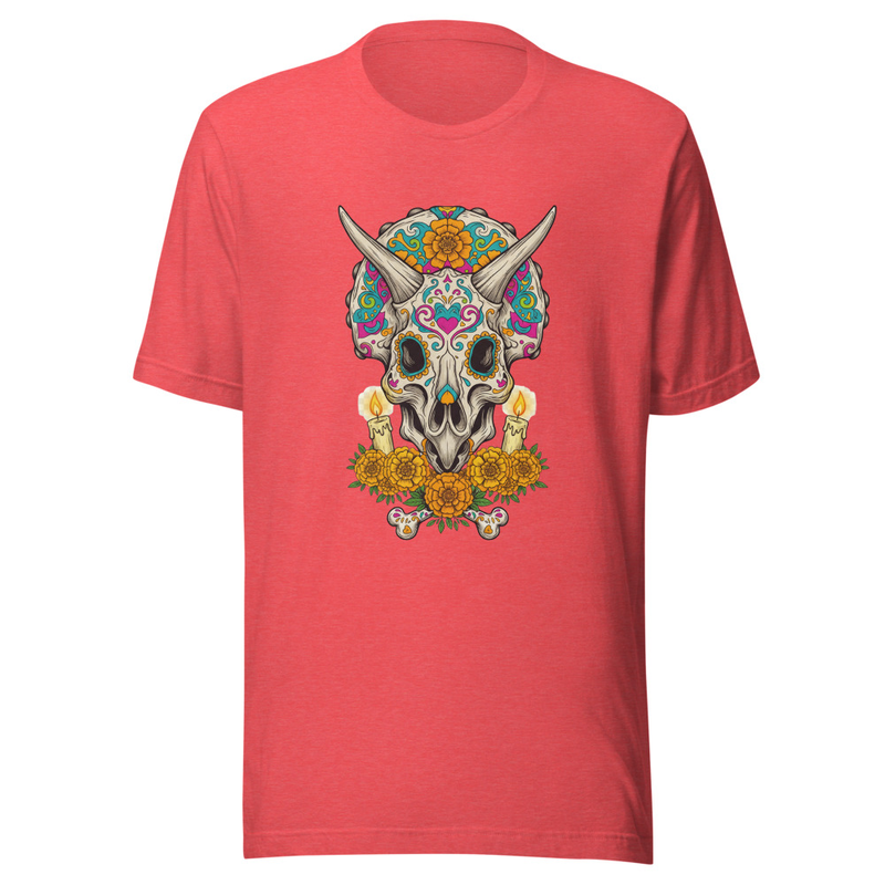 Vibrant Triceratops Sugar Skull Day of the Dead