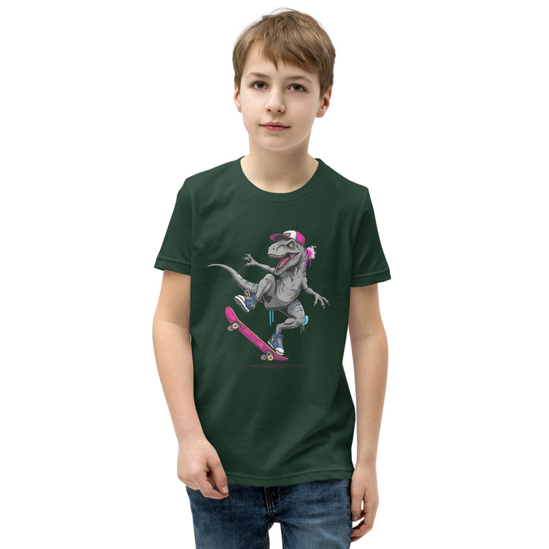 Skateboarding Velociraptor Youth Short Sleeve T-Shirt