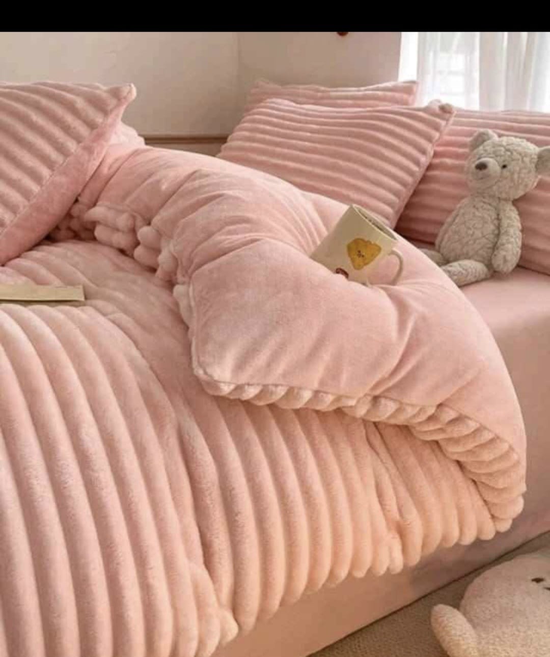 Juego de sábanas de felpa rosa