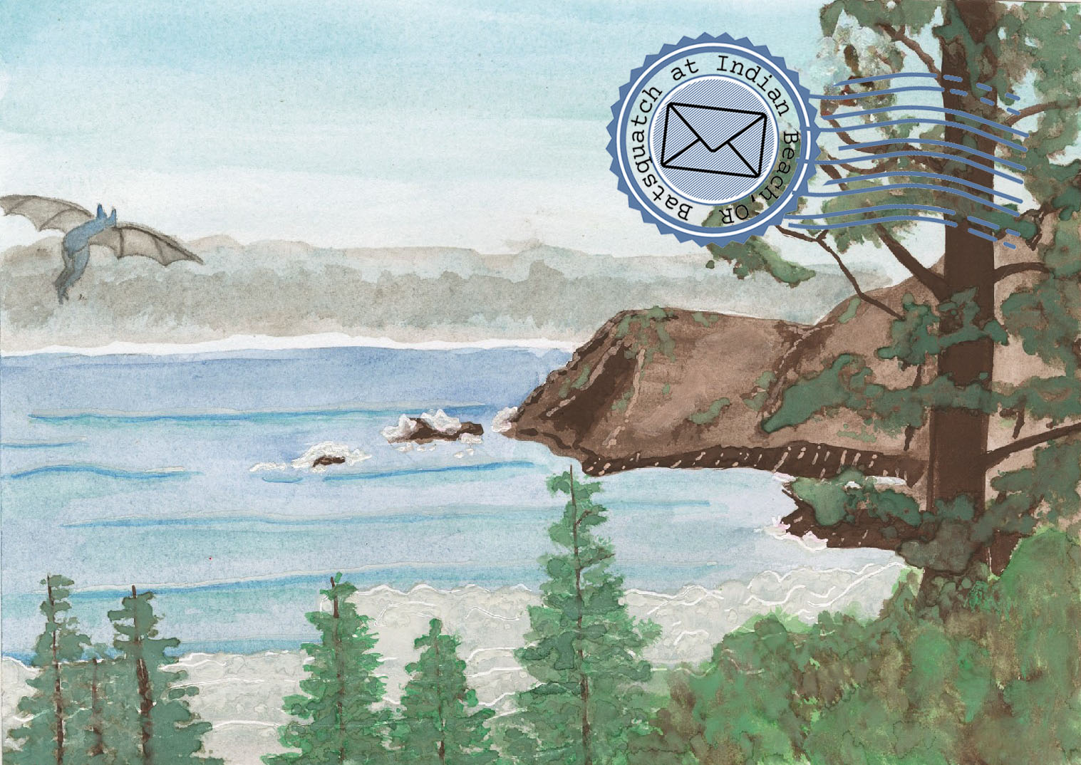 Batsquatch Postcard - Indian Beach, Oregon