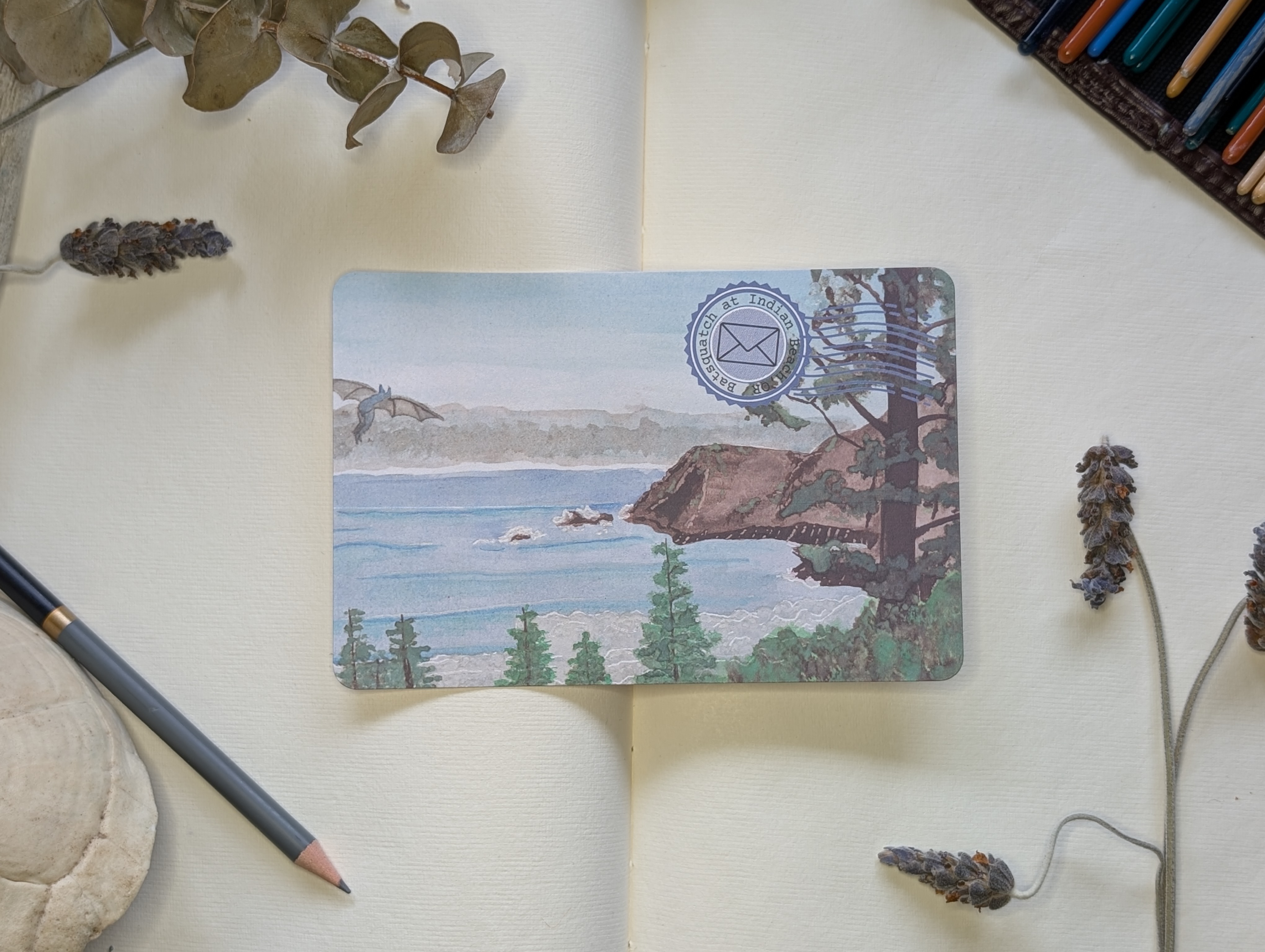 Batsquatch Postcard - Indian Beach, Oregon