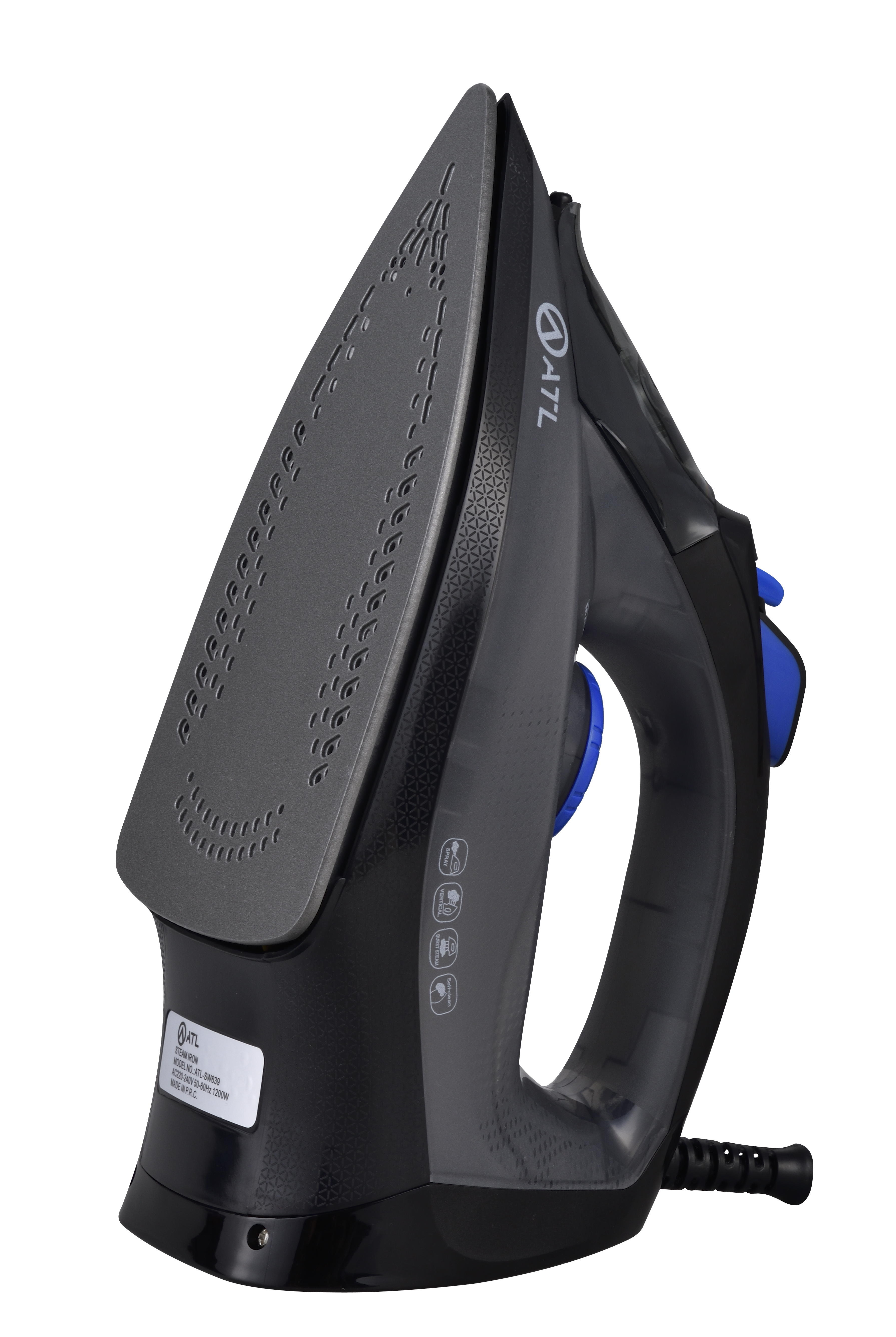 FER A REPASSER ATL A VAPEUR 1200W/ NOIR GRIS/  FONCTION SELF CLEANING/ CORDON FLEXIBLE 360°/ PROTECTION CONTRE SURCHAUFFE