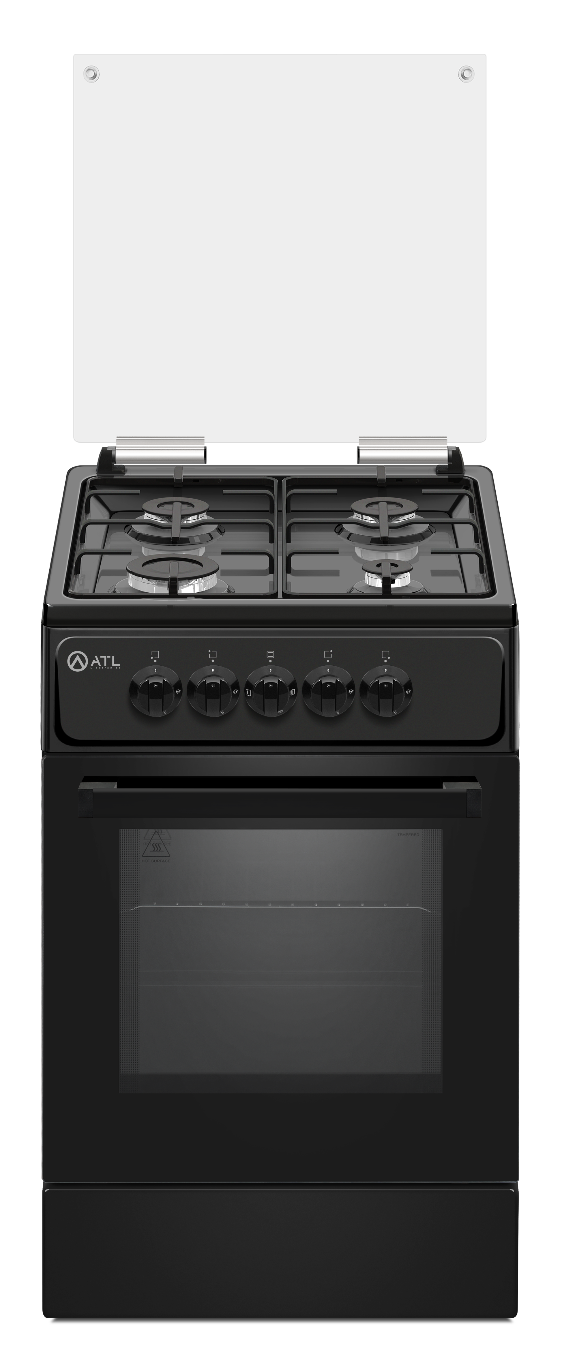 GAZINIERE ATL 04 FEUX/ NOIR / 50X50/ COUVERTURE VITREE