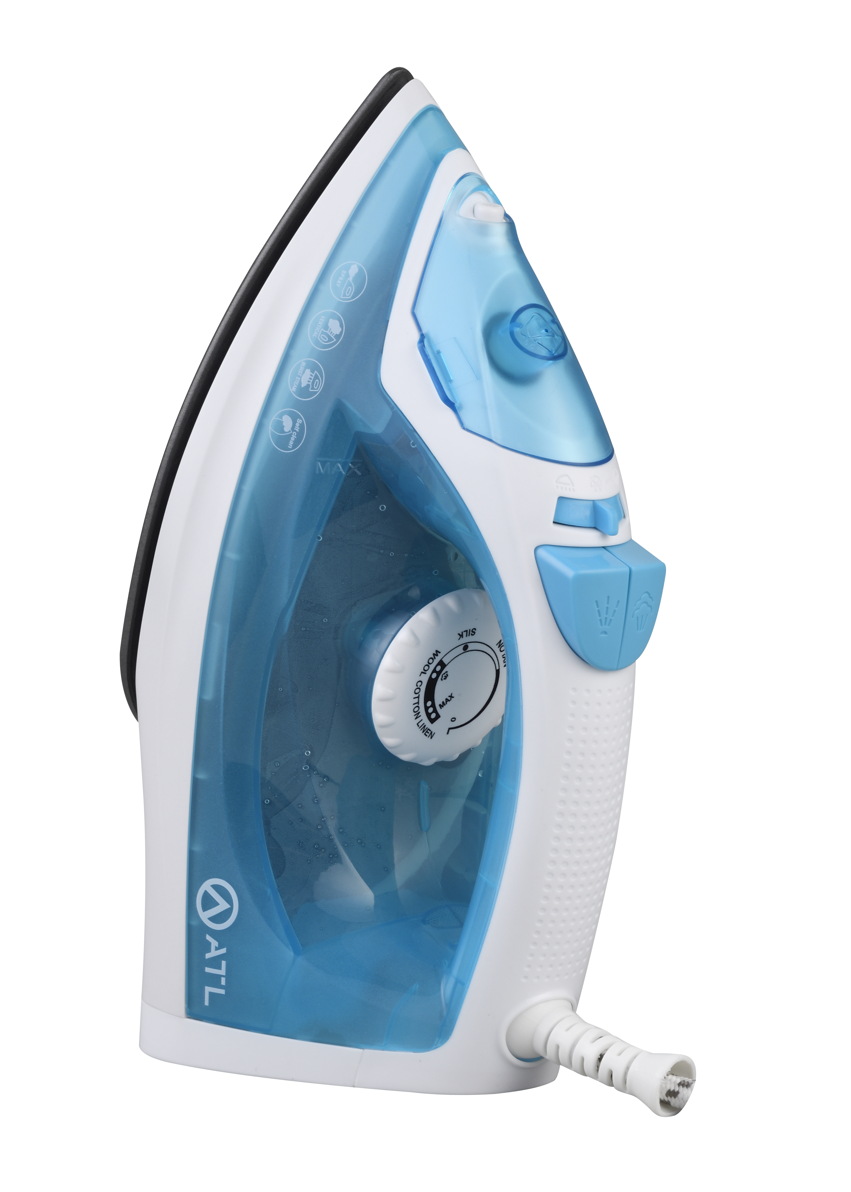 FER A REPASSER ATL A VAPEUR 1200W/ VERT BLANC/  FONCTION SELF CLEANING/ CORDON FLEXIBLE 360°/ PROTECTION CONTRE SURCHAUFFE