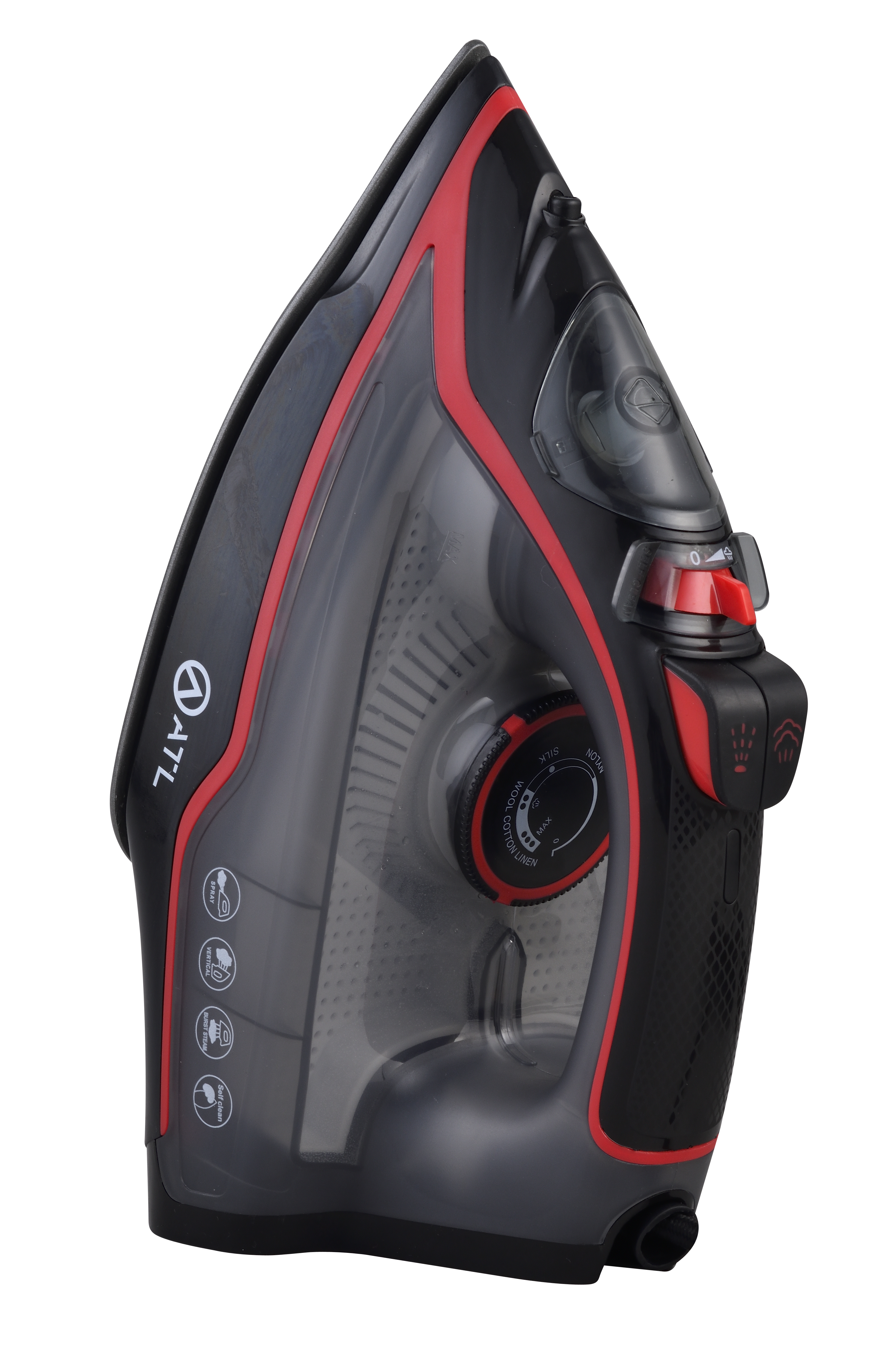 FER A REPASSER ATL A VAPEUR 2200W/ NOIR ROUGE/  FONCTION SELF CLEANING/ CORDON FLEXIBLE 360°/ PROTECTION CONTRE SURCHAUFFE