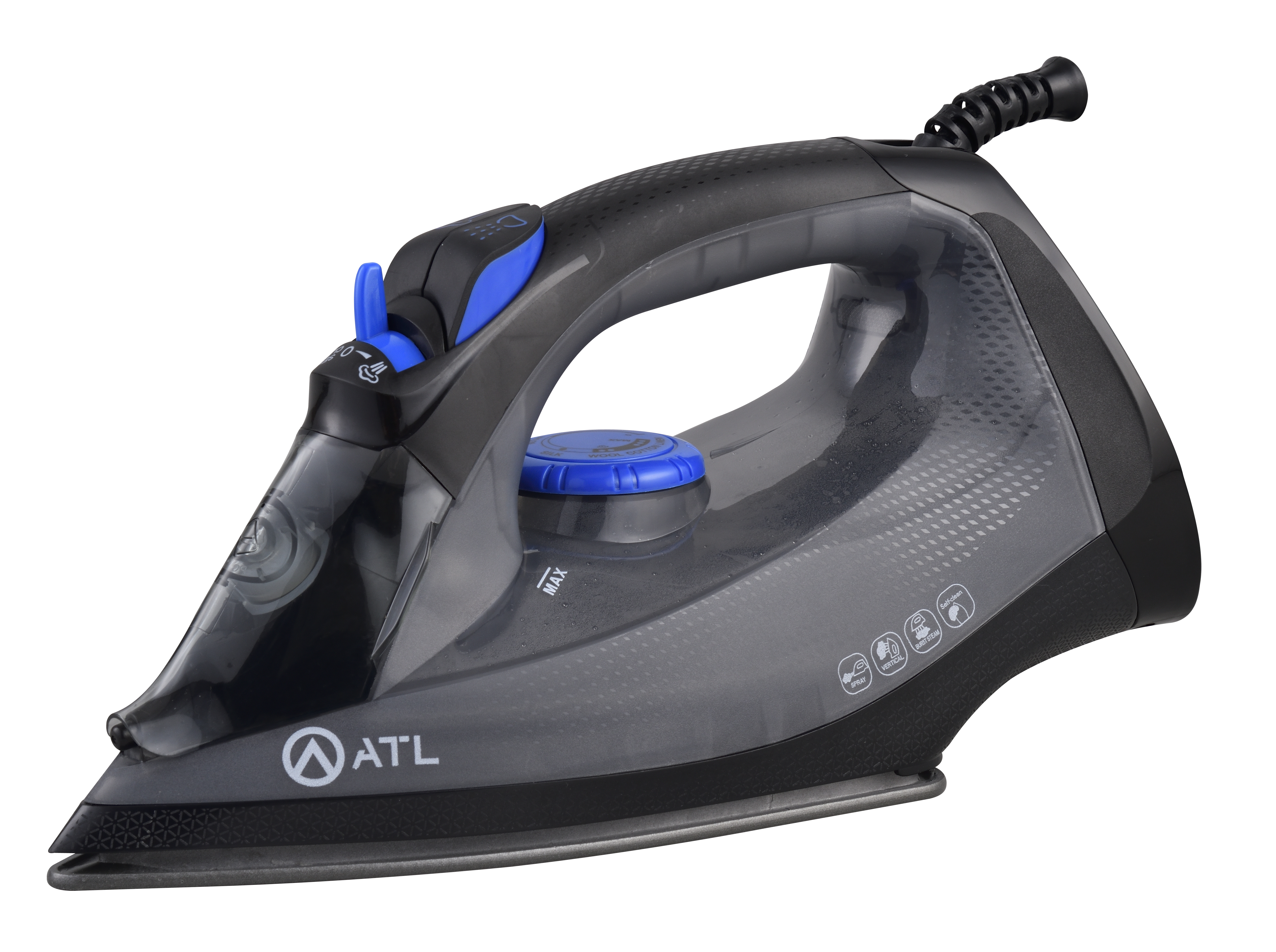 FER A REPASSER ATL A VAPEUR 1200W/ NOIR GRIS/ FONCTION SELF CLEANING/ CORDON FLEXIBLE 360°/ PROTECTION CONTRE SURCHAUFFE