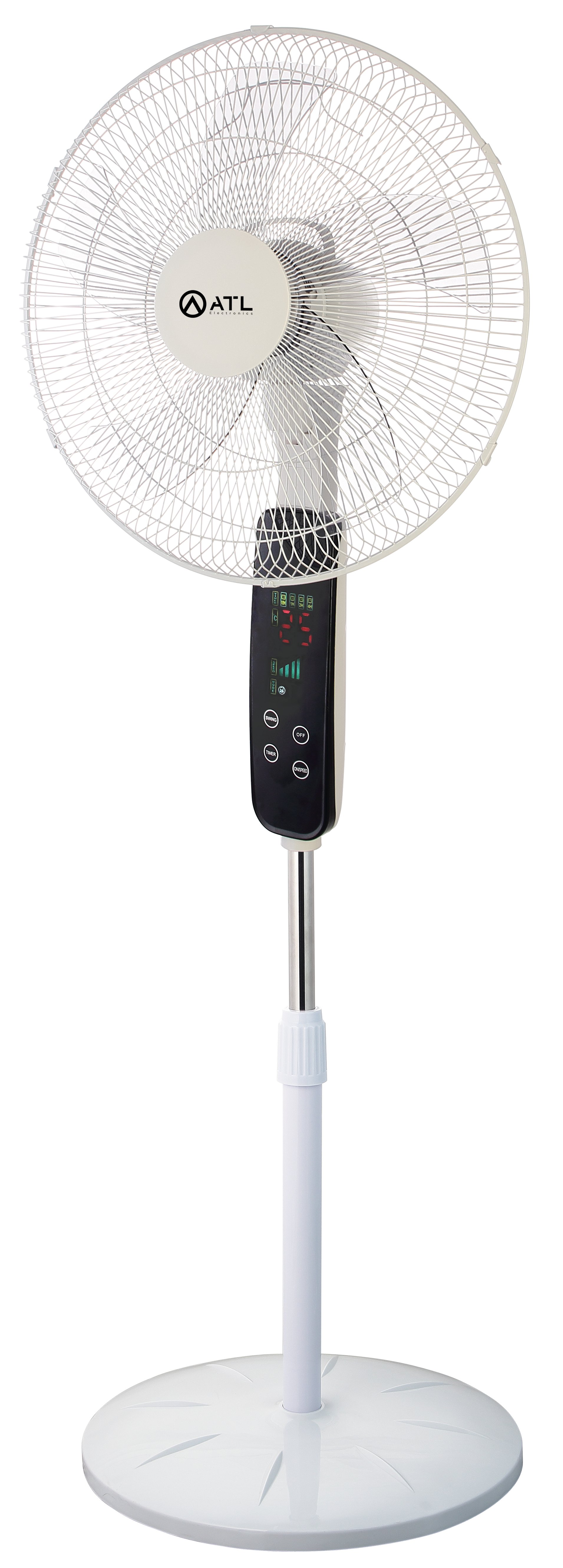 VENTILATEUR SUR PIED ATL 18"/ TELECOMMANDE / 05 HELICES/ 3 VITESSES/ 220V / 50 Hz / 65W / BLANC - NOIR 