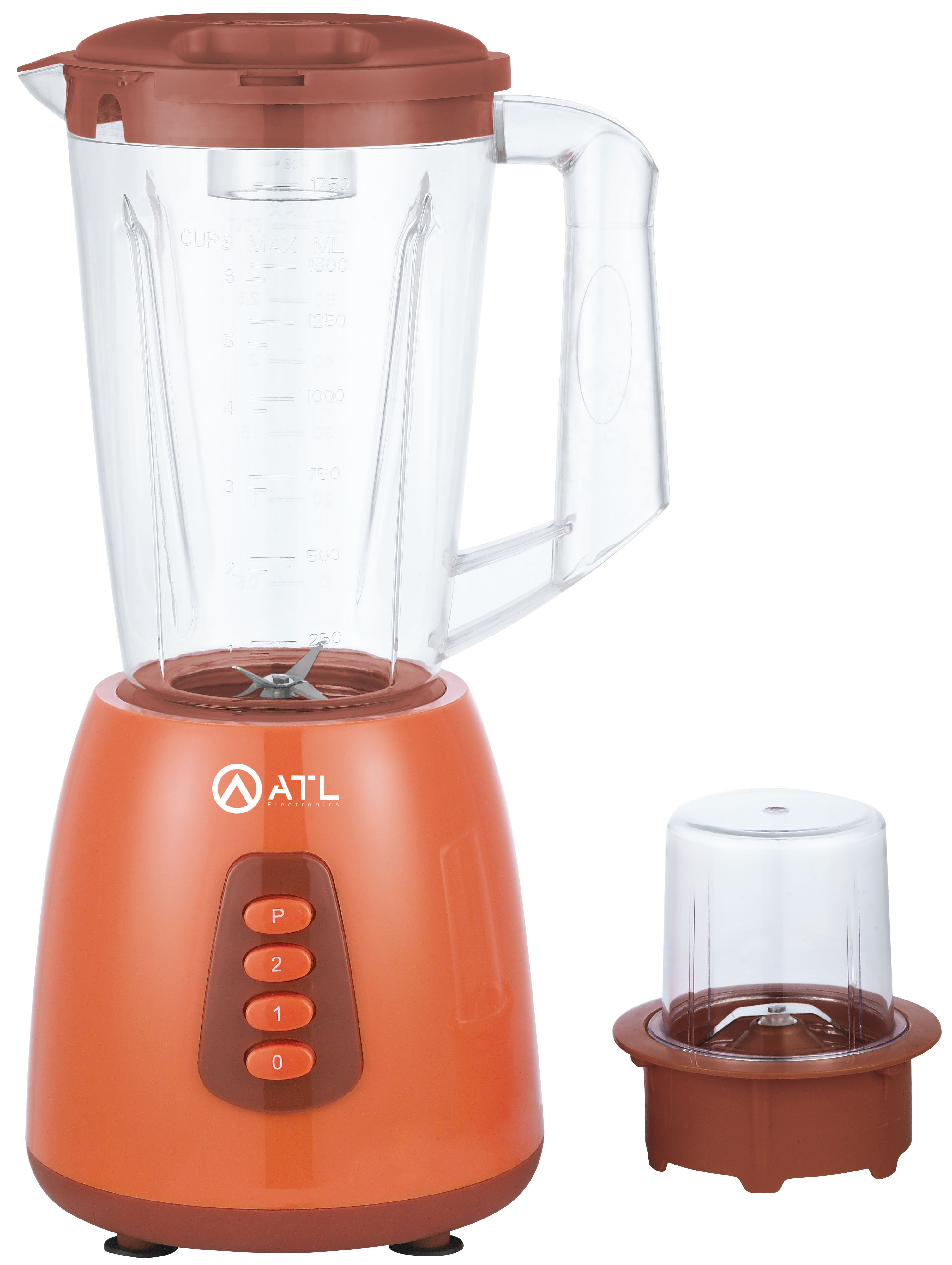 MIXEUR ATL 1,5L / 350W / RECIPIENT EN PLASTIQUE RESISTANT / AVEC BROYEUR / 2 VITESSES + PULSE/ LAMES EN INOX / ORANGE (6PCS/CRT)