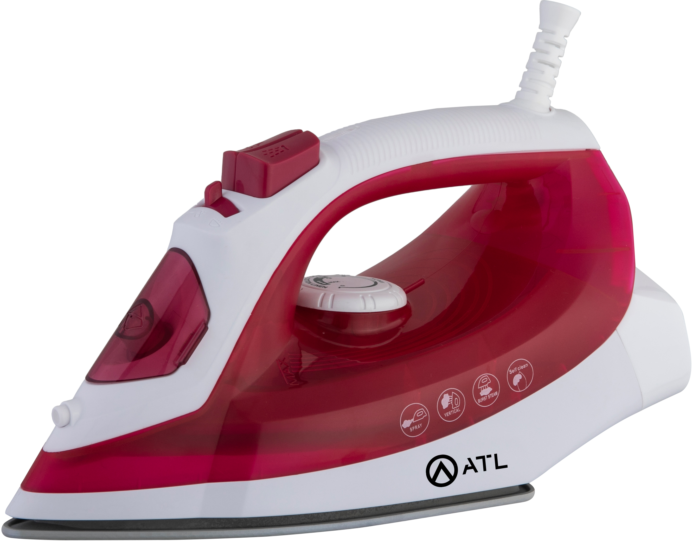 FER A REPASSER ATL A VAPEUR 1200W/ ROUGE BLANC/  FONCTION SELF CLEANING/ CORDON FLEXIBLE 360°/ PROTECTION CONTRE SURCHAUFFE