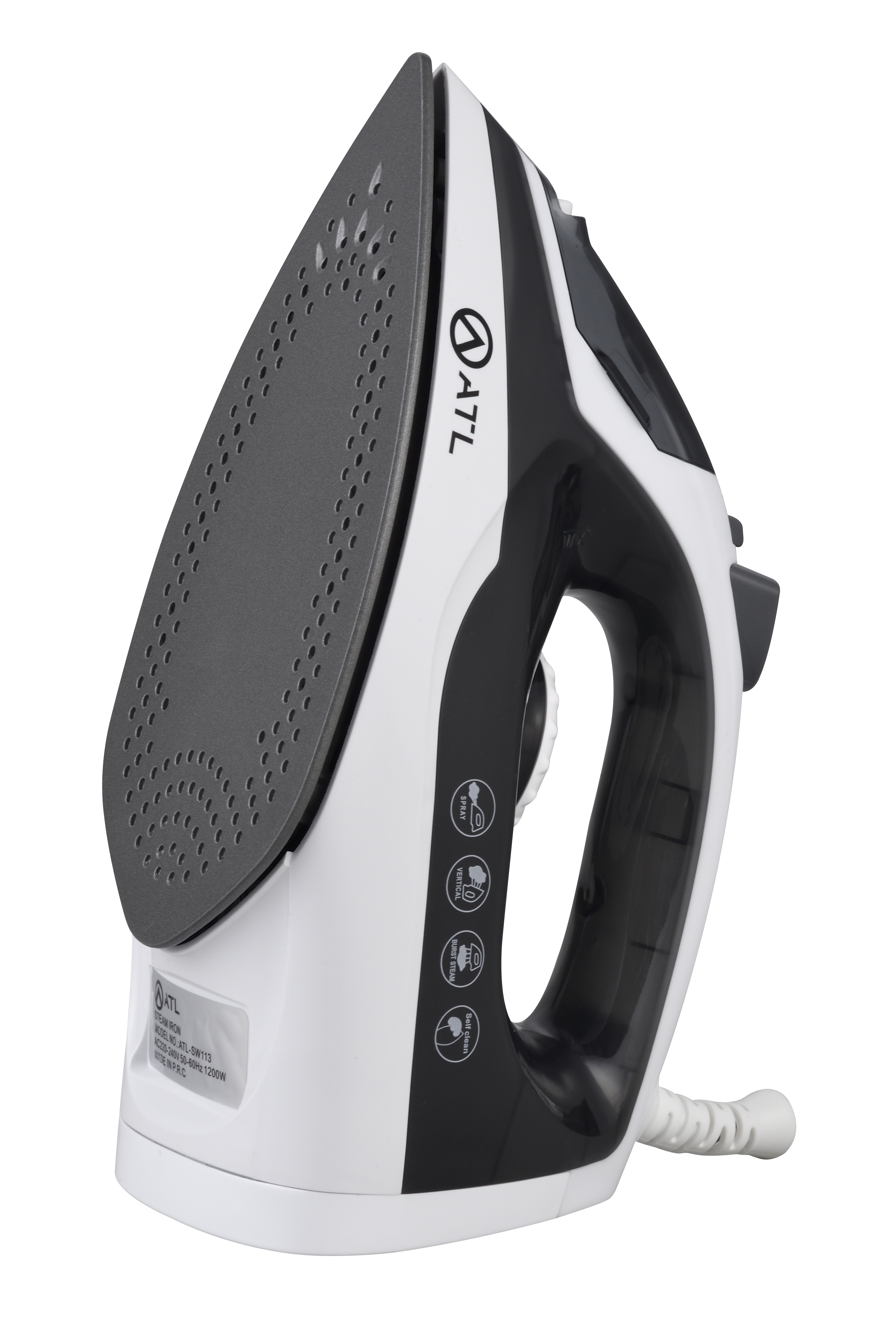 FER A REPASSER ATL A VAPEUR 1200W/ NOIR BLANC/  FONCTION SELF CLEANING/ CORDON FLEXIBLE 360°/ PROTECTION CONTRE SURCHAUFFE