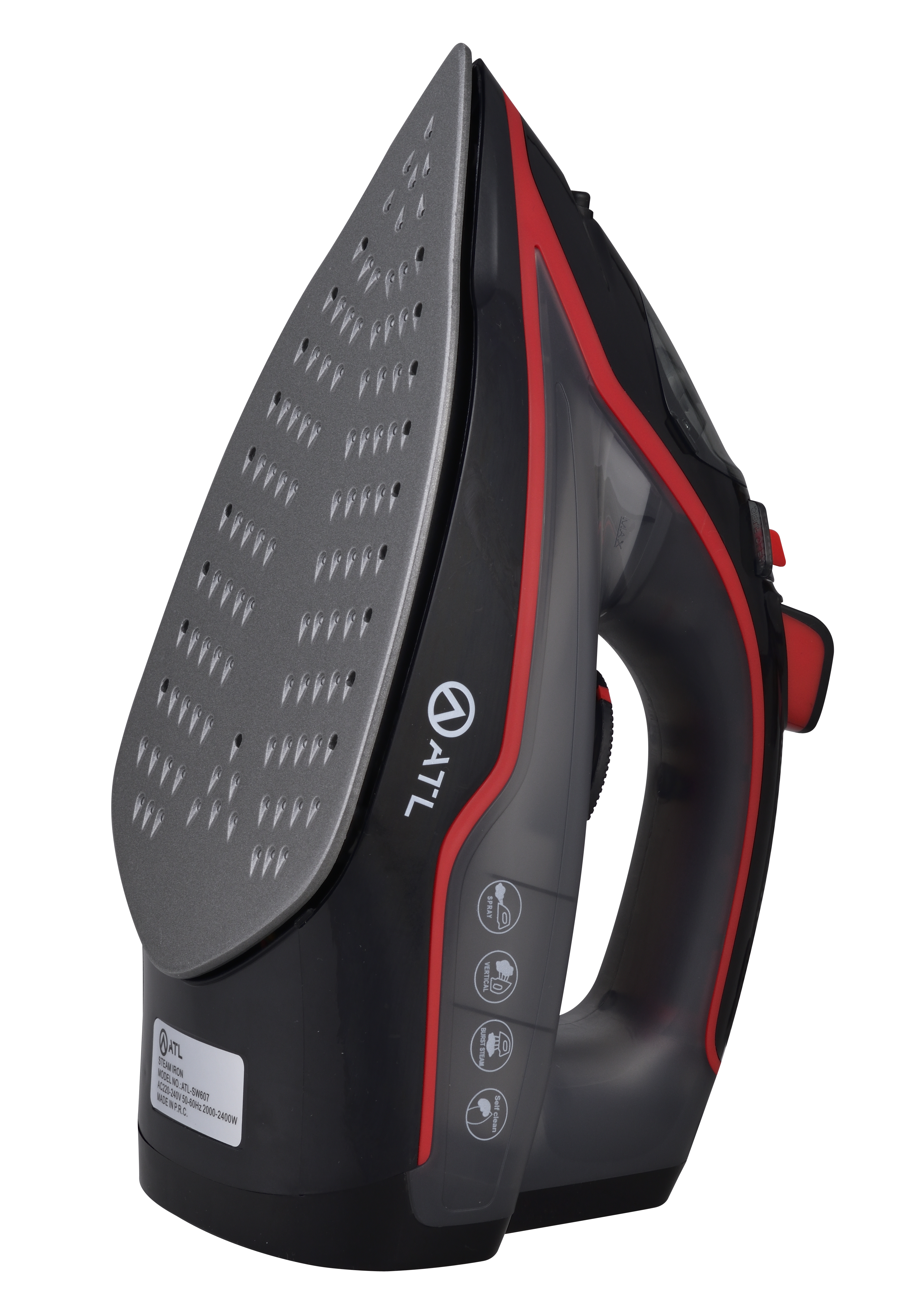 FER A REPASSER ATL A VAPEUR 2200W/ NOIR ROUGE/  FONCTION SELF CLEANING/ CORDON FLEXIBLE 360°/ PROTECTION CONTRE SURCHAUFFE