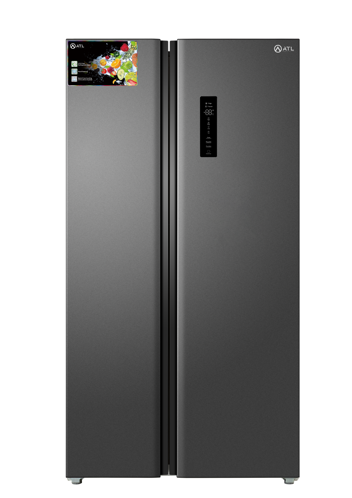 REFRIGERATEUR AMERICAIN ATL SIDE BY SIDE NO-FROST / 488L / 02 PORTES / GRIS/ /R600A/A+