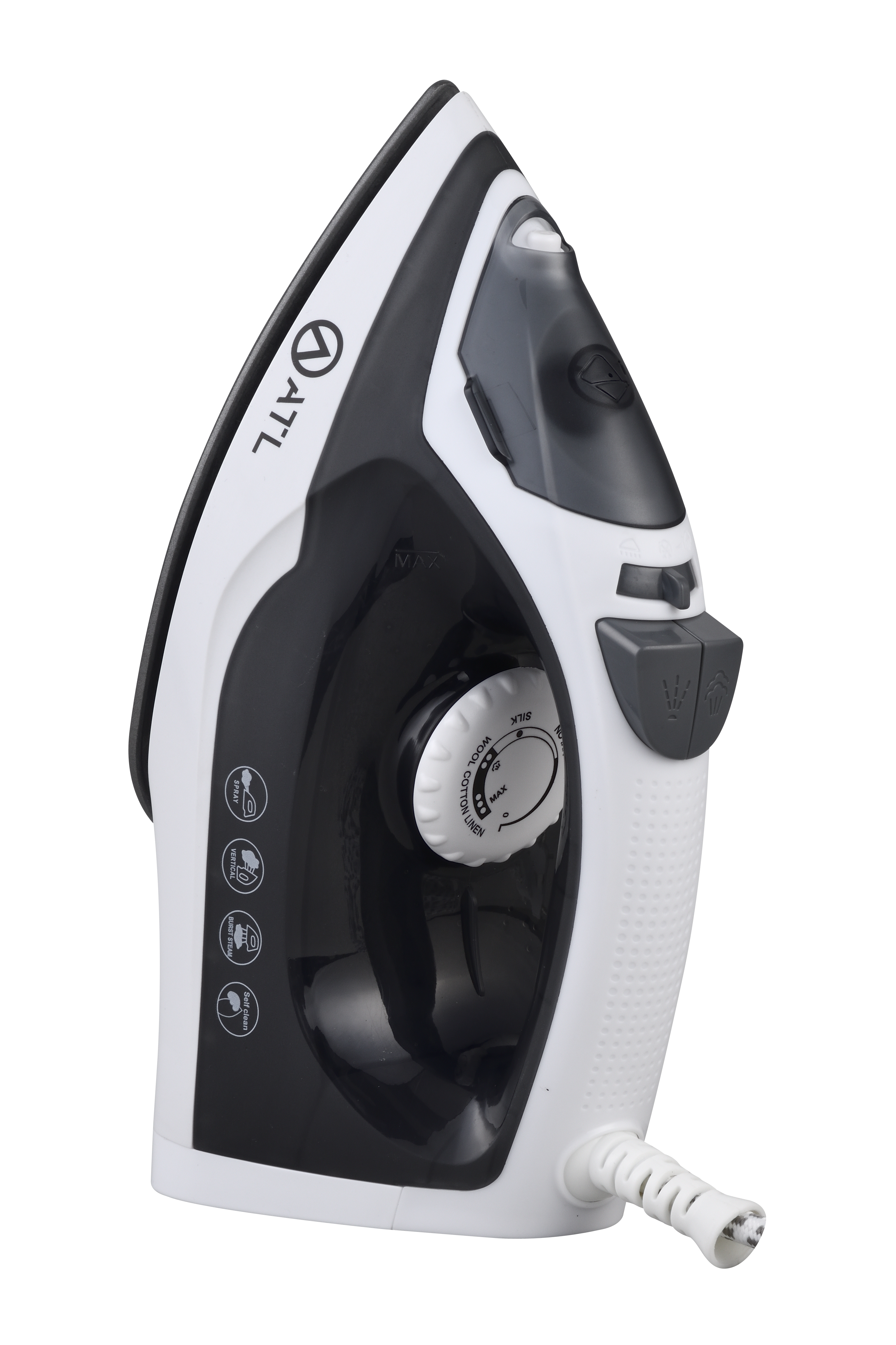 FER A REPASSER ATL A VAPEUR 1200W/ NOIR BLANC/  FONCTION SELF CLEANING/ CORDON FLEXIBLE 360°/ PROTECTION CONTRE SURCHAUFFE