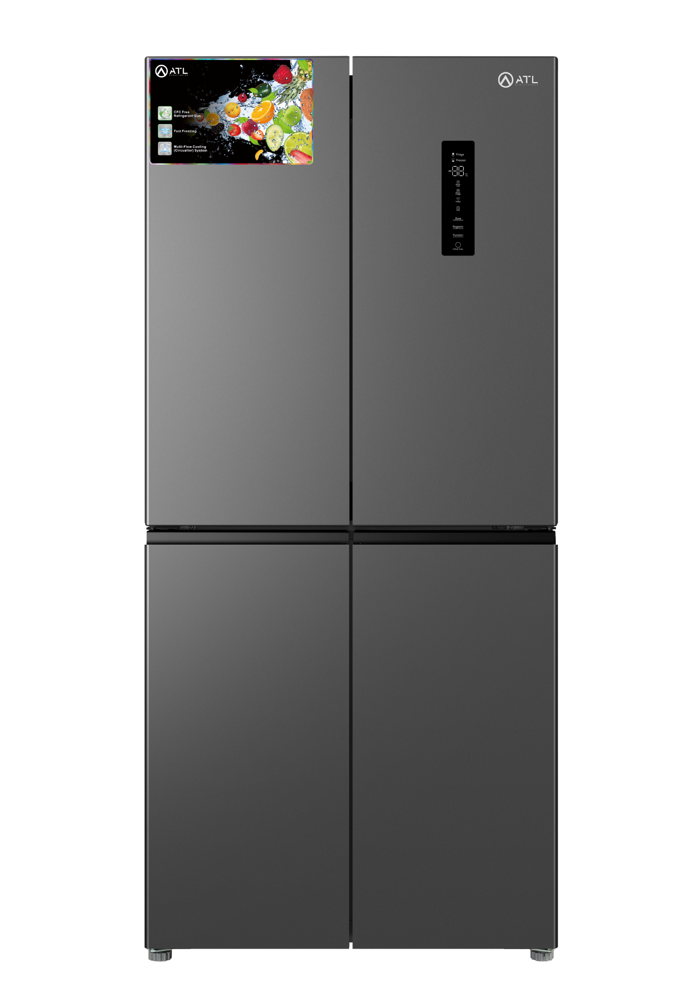 REFRIGERATEUR AMERICAIN ATL SIDE BY SIDE NO-FROST / 431L / 04 PORTES / GRIS /R600A/A+