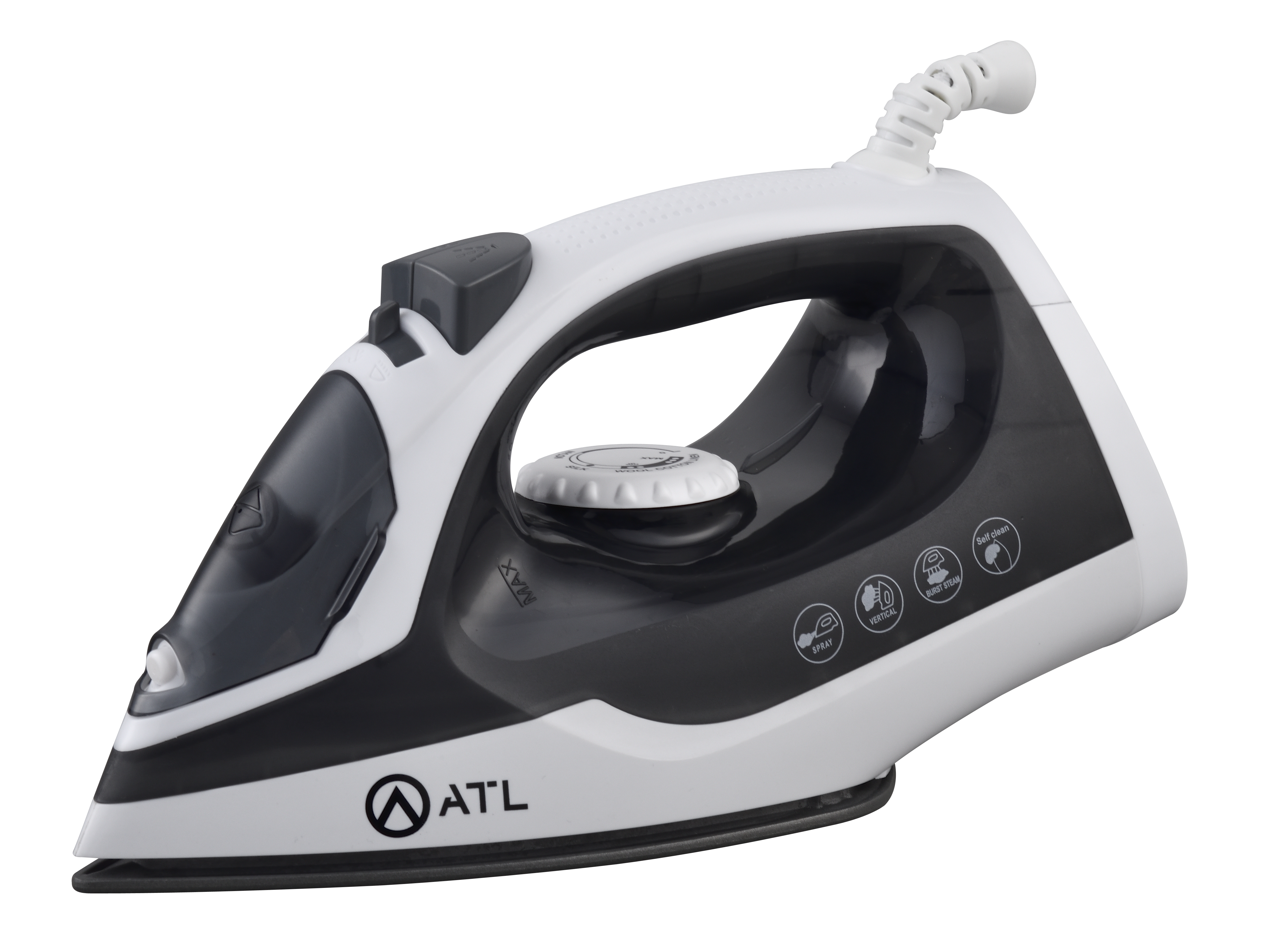 FER A REPASSER ATL A VAPEUR 1200W/ NOIR BLANC/  FONCTION SELF CLEANING/ CORDON FLEXIBLE 360°/ PROTECTION CONTRE SURCHAUFFE