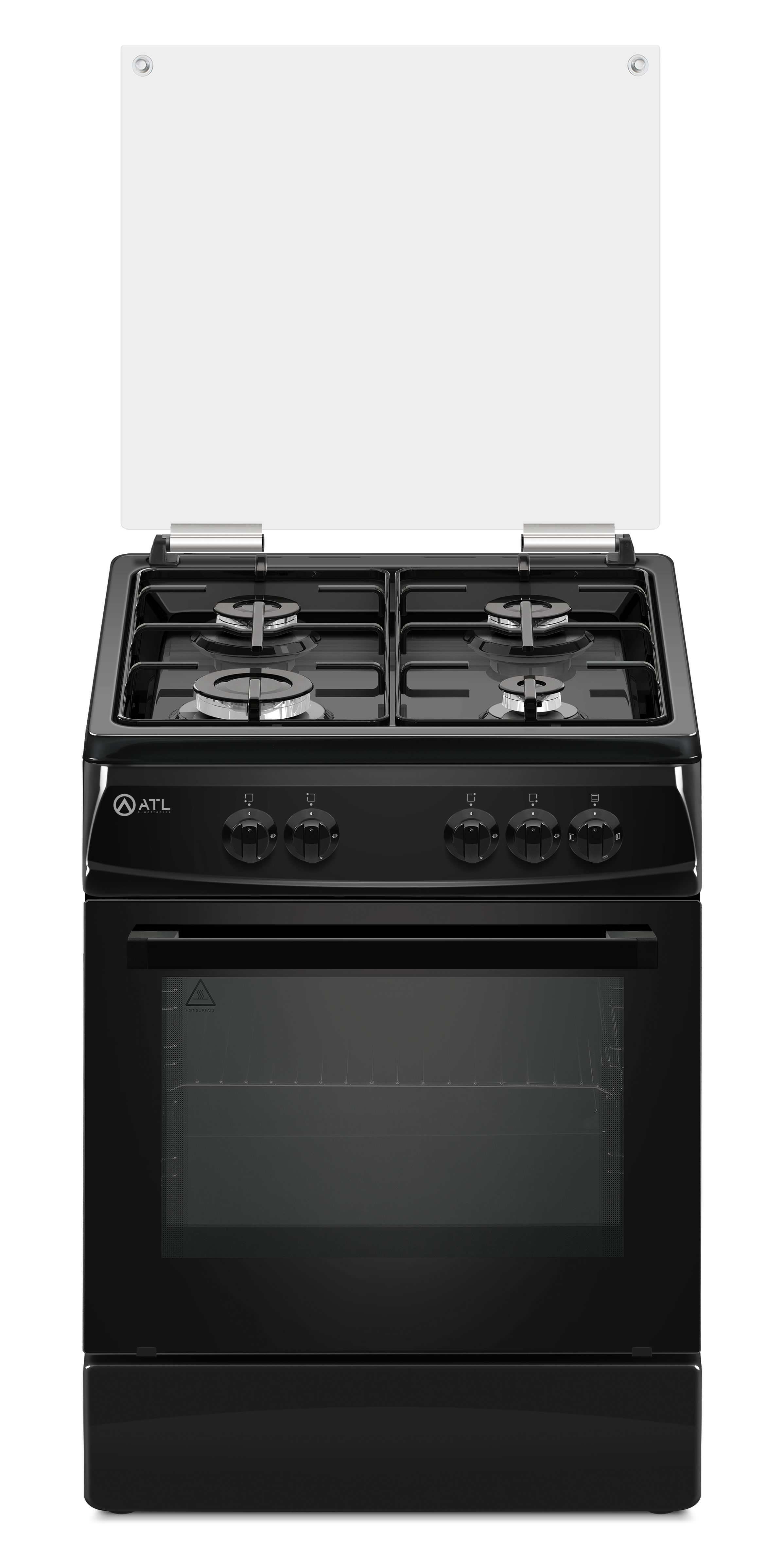 GAZINIERE ATL 04 FEUX/ NOIR / 60X60/ COUVERTURE VITREE