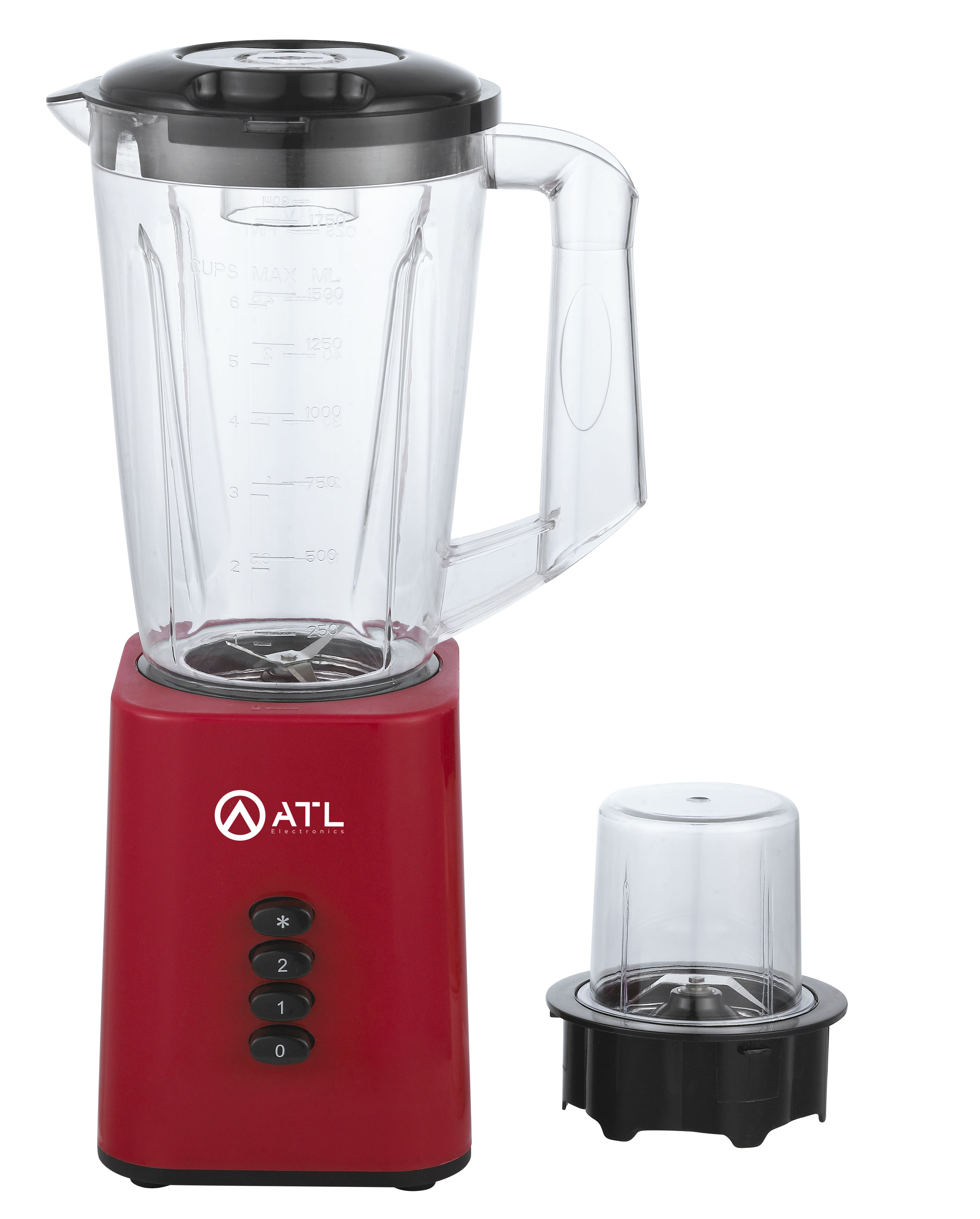 MIXEUR ATL 1,5L / 350W / RECIPIENT EN PLASTIQUE RESISTANT / AVEC BROYEUR / 2 VITESSES + PULSE/ LAMES EN INOX / ROUGE (6PCS/CRT)