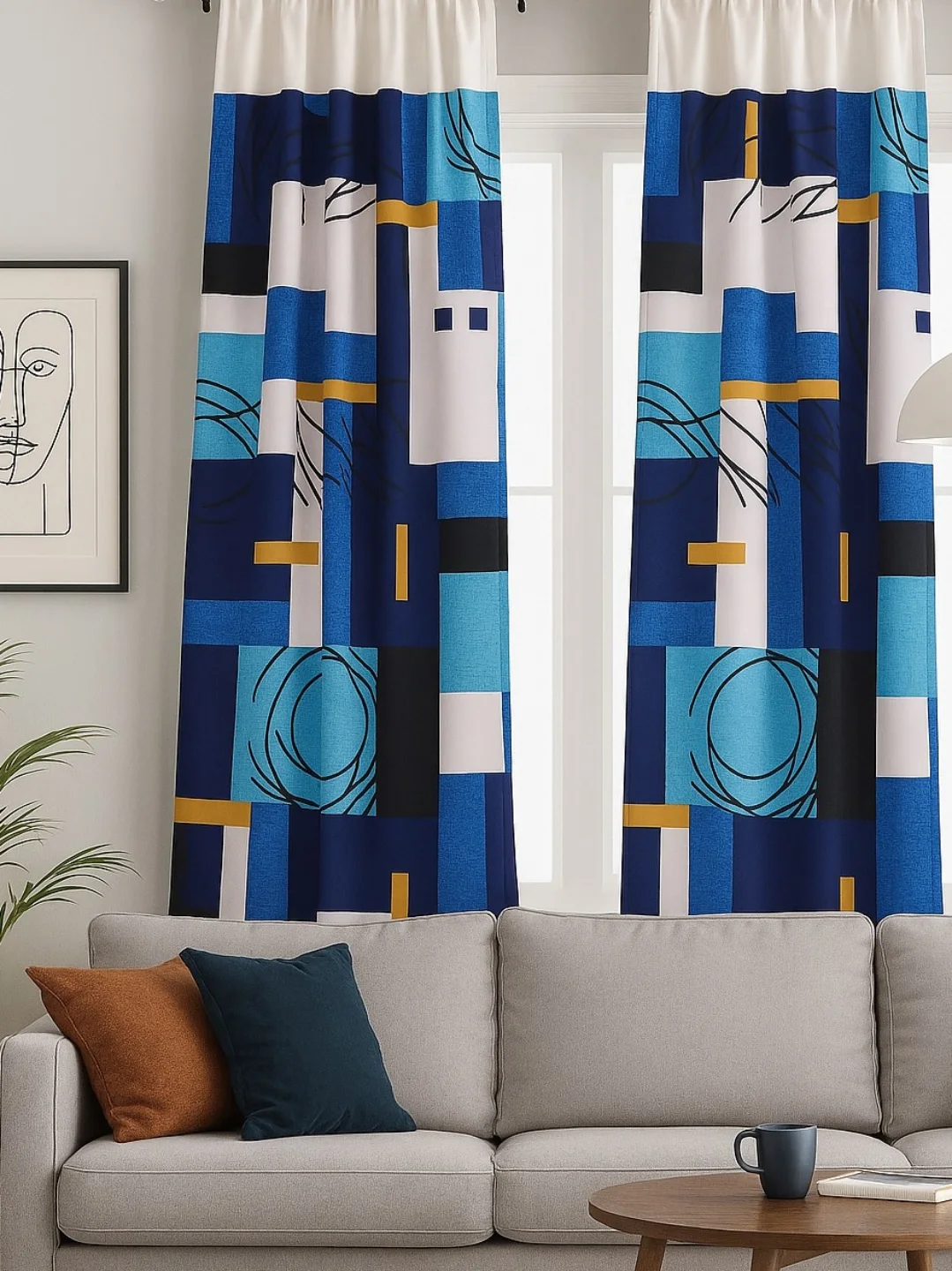 Cortina rústica con forro Azul