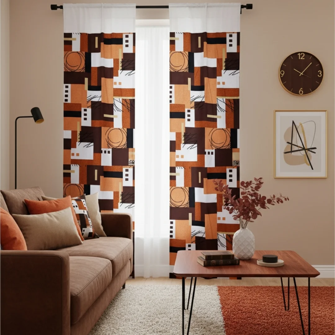 Cortina rústica con forro, Tono cafe