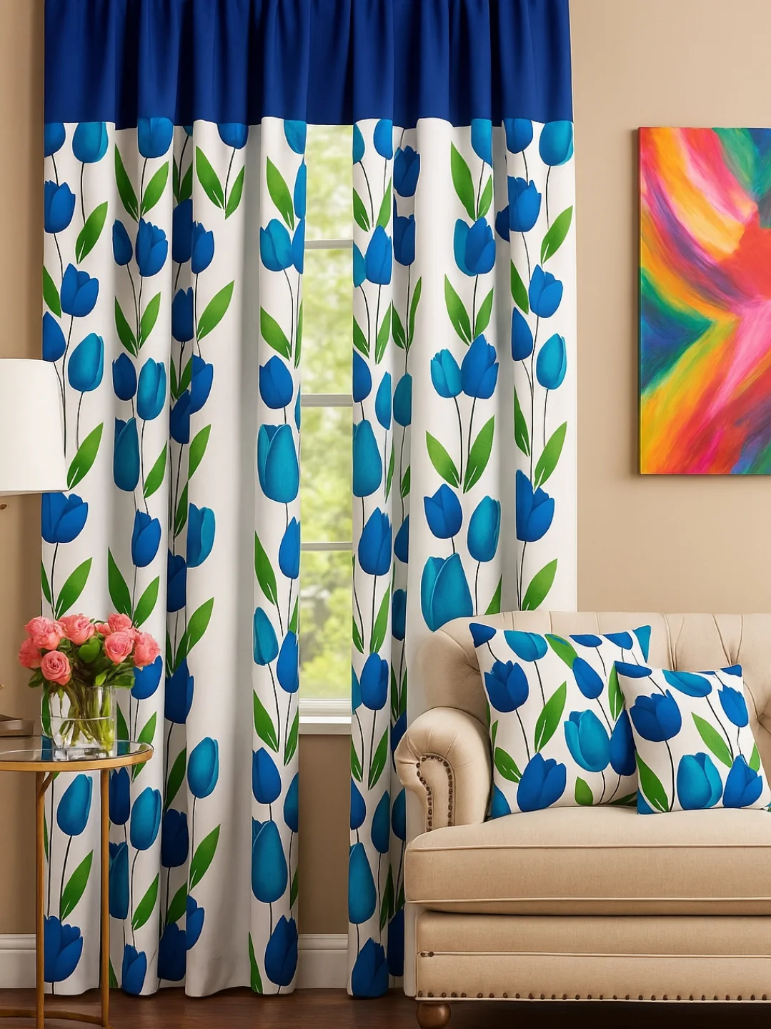 Cortinas con estampado de tulipanes