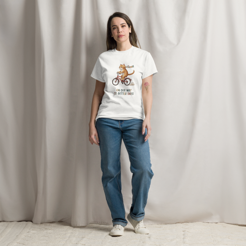 Cat On Bicycle Graphic T-shirt