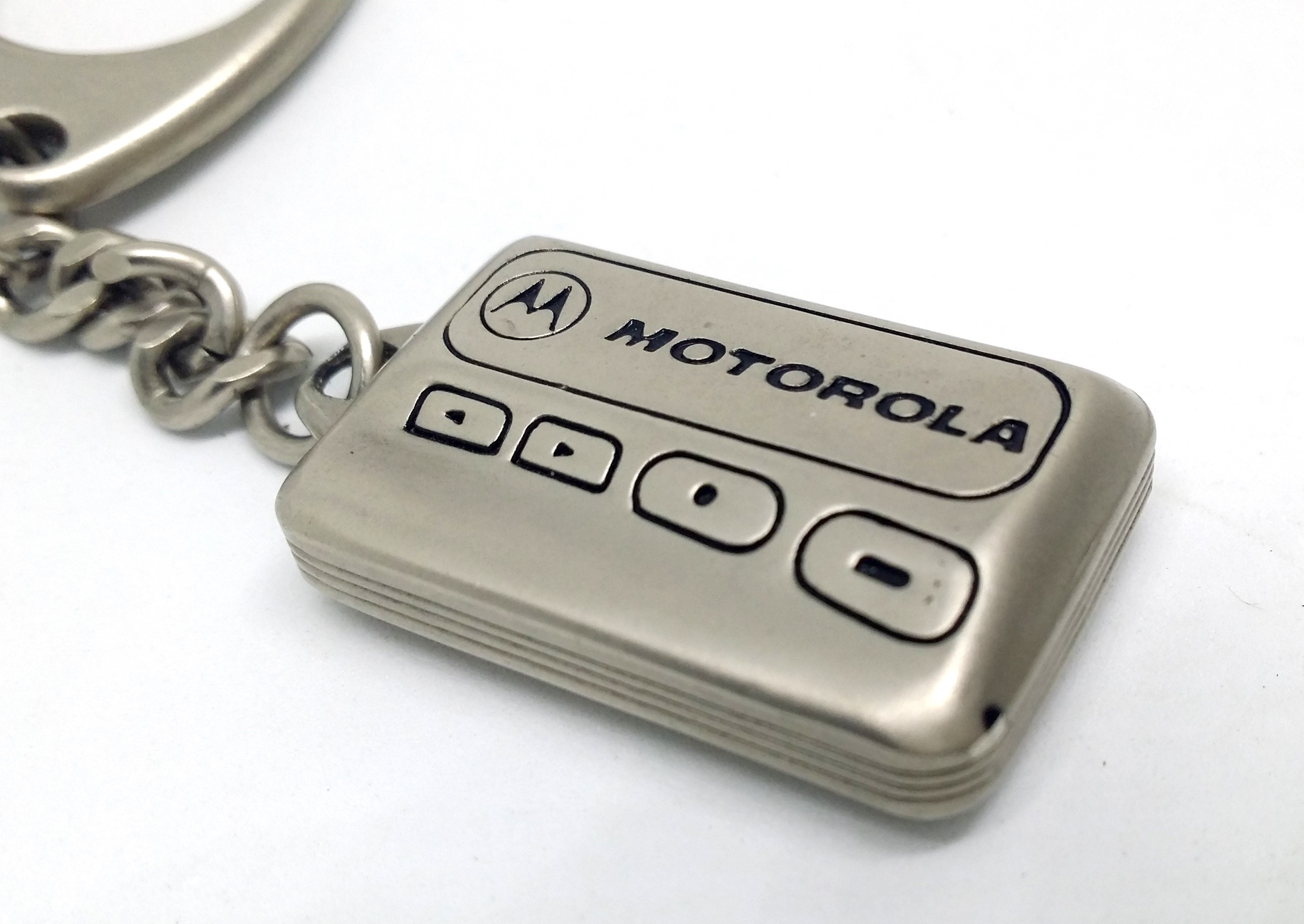 Motorola Pager Shaped 3D Double Sided Silver Metal Keychain - 90s Key Ring