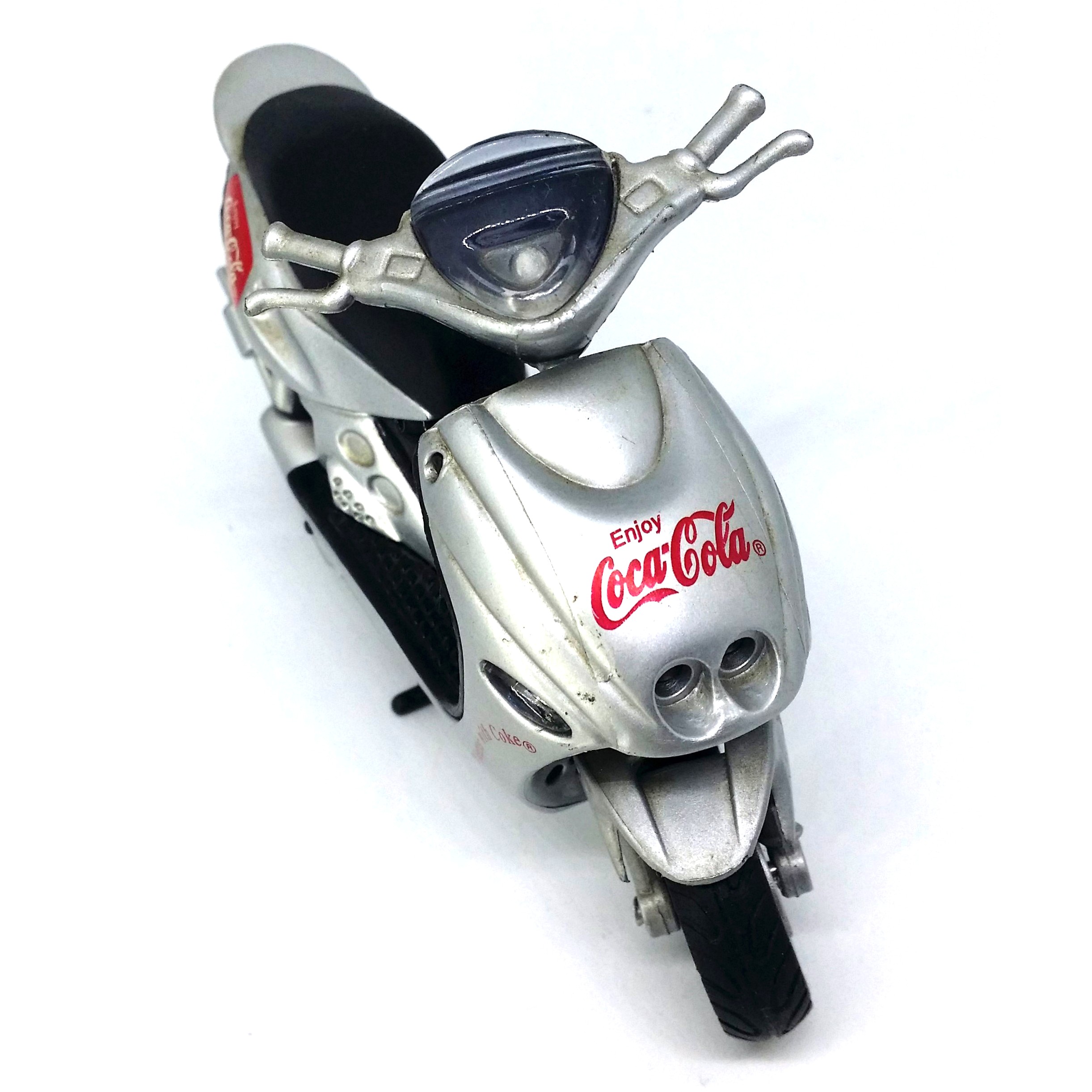 Coca Cola Motor Scooter Diecast Plastic Motorcycle Toy (Silver) - Vintage 90s