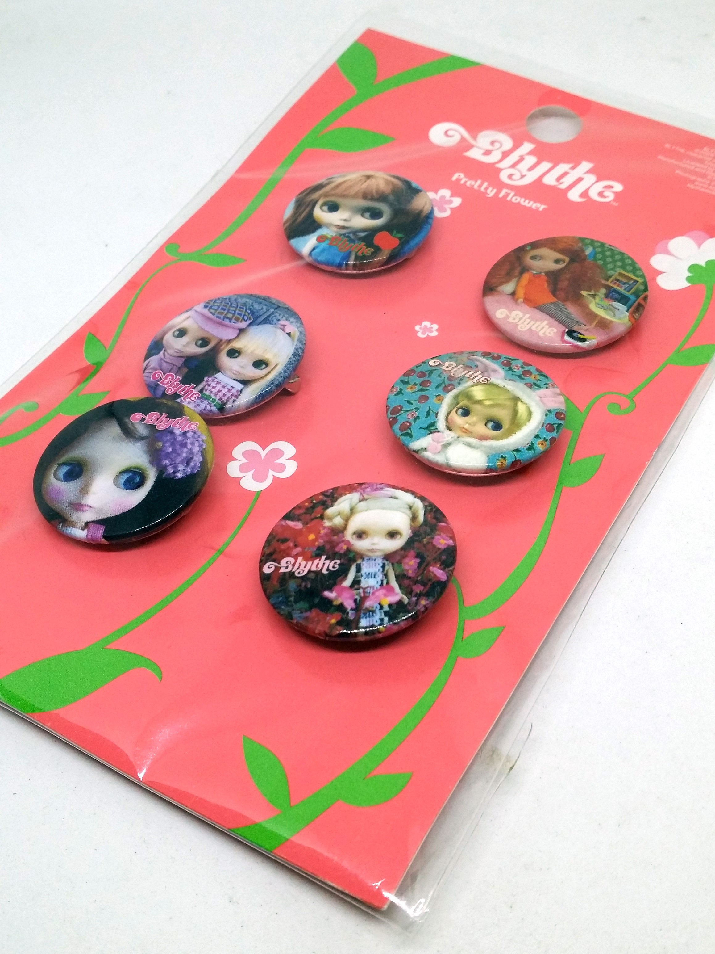 Petite Blythe Doll Pretty Flower Collection Round Button Badge Set Of 6 - 2006 Hasbro Takara