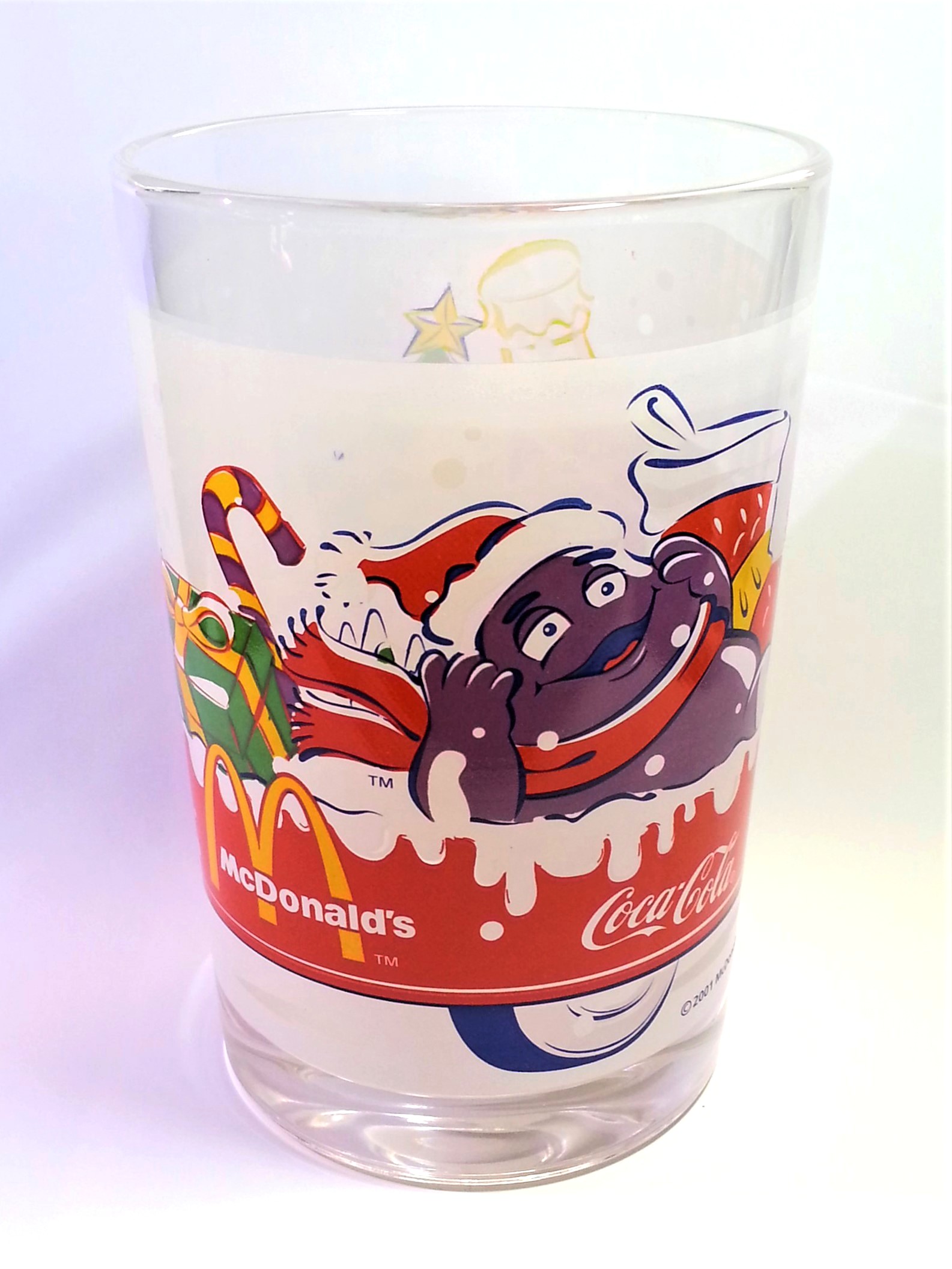 Coca Cola x McDonald's Mascot (Grimace) 2001 Christmas Tumbler Drinking Glass