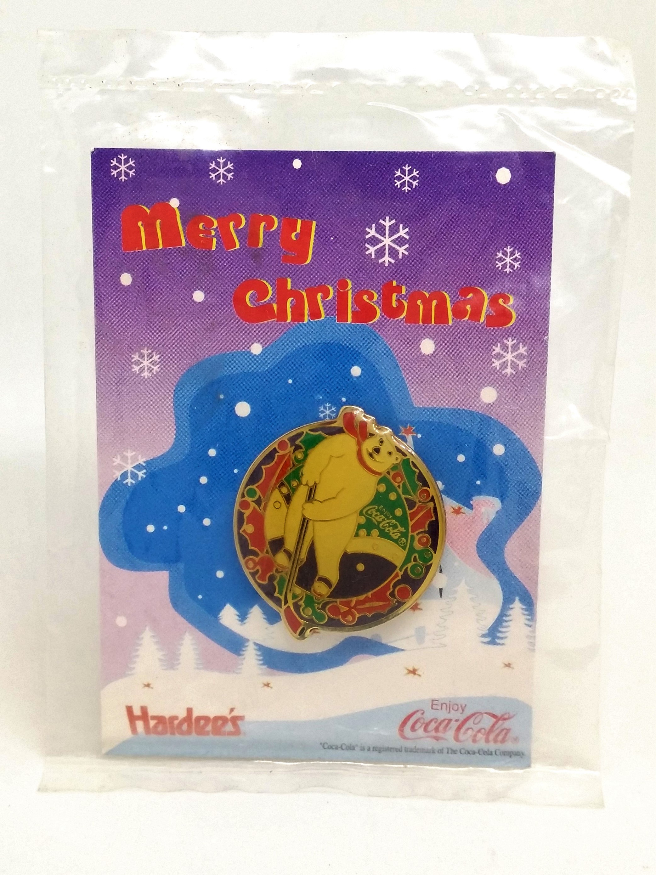 Coca Cola x Hardee's Polar Bear Pin Badge Set Of 4 Factory Sealed - 90s Hong Kong X'mas
