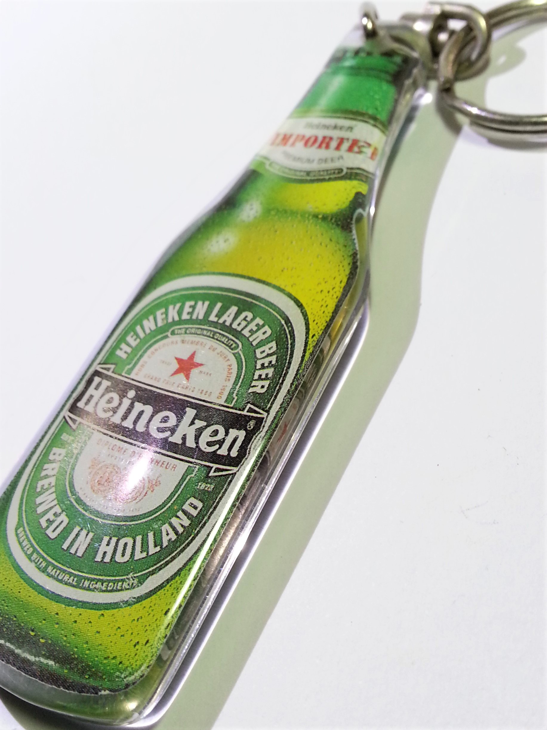 Heineken Beer Bottle Shaped Double Sided Acrylic Keychain Key Ring